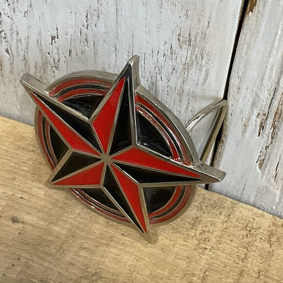 Old Glory Nautical Star Belt Buckle Mens Red Black Enamel Mariner Compass - Picture 2 of 6